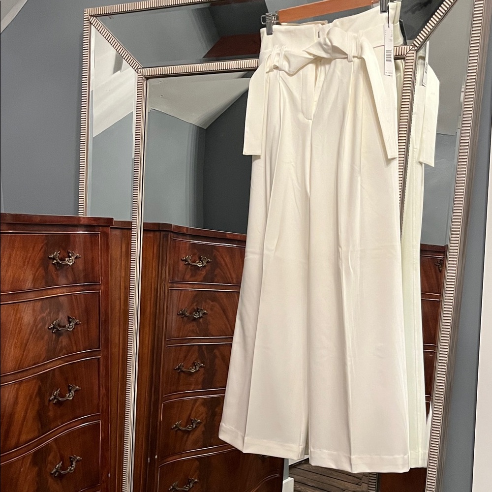 Elie Tahari Cream High-Waist Wide Leg Paperbag Pants
